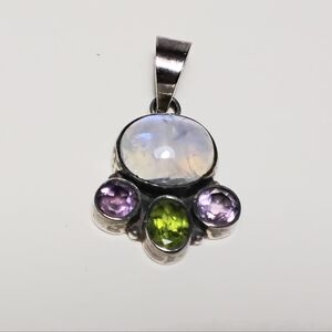 925 Silver Moonstone, Peridot, and Amethyst Pendant